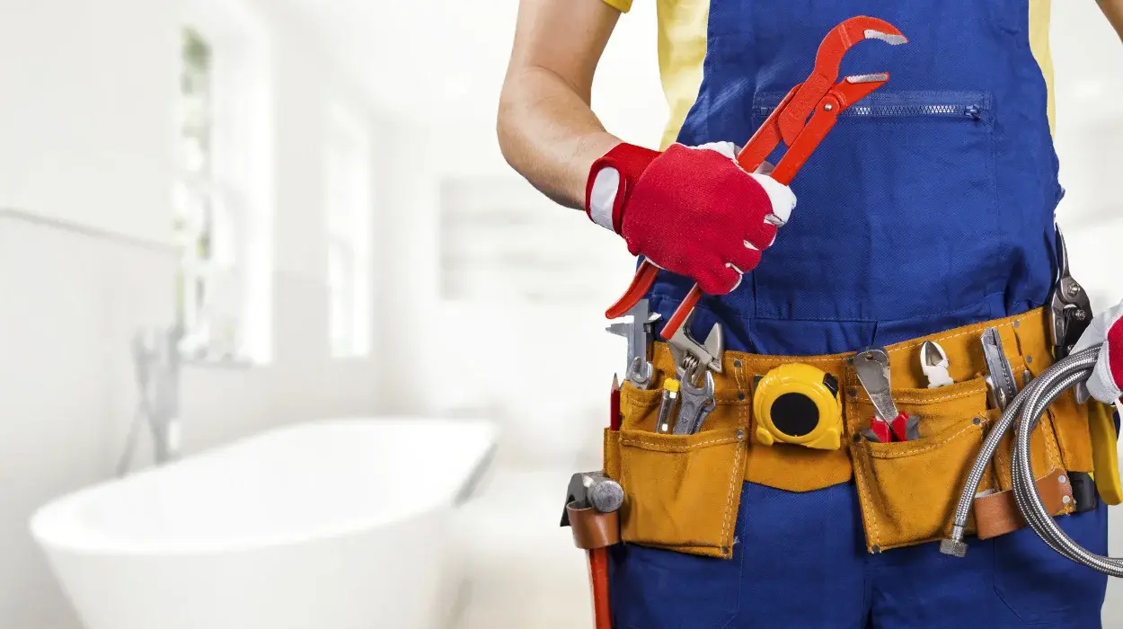 The torso of plumbing technician showing a tool belt from TMK Plumber Austin in Kyle, TX - Kyle TX