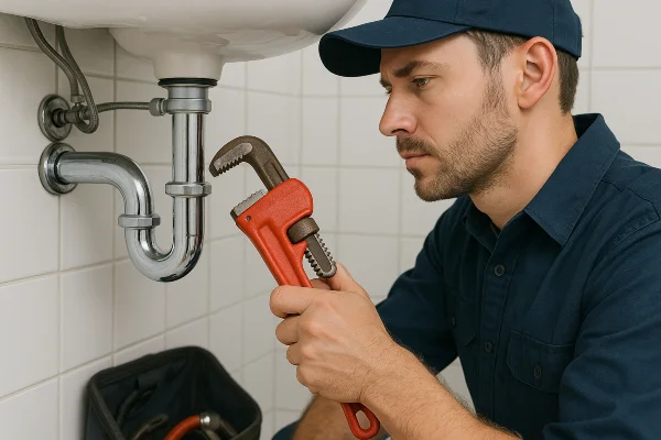a male plumber installating a water heater from TMK Plumber Austin in Pflugerville, TX - Pflugerville TX a male plumber installating a water heater from TMK Plumber Austin in Pflugerville, TX - Pflugerville TX