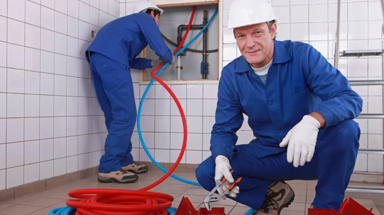 male plumber fixing a bathroom faucet from TMK Plumber Austin in Austin, TX - Water Heater Replacement